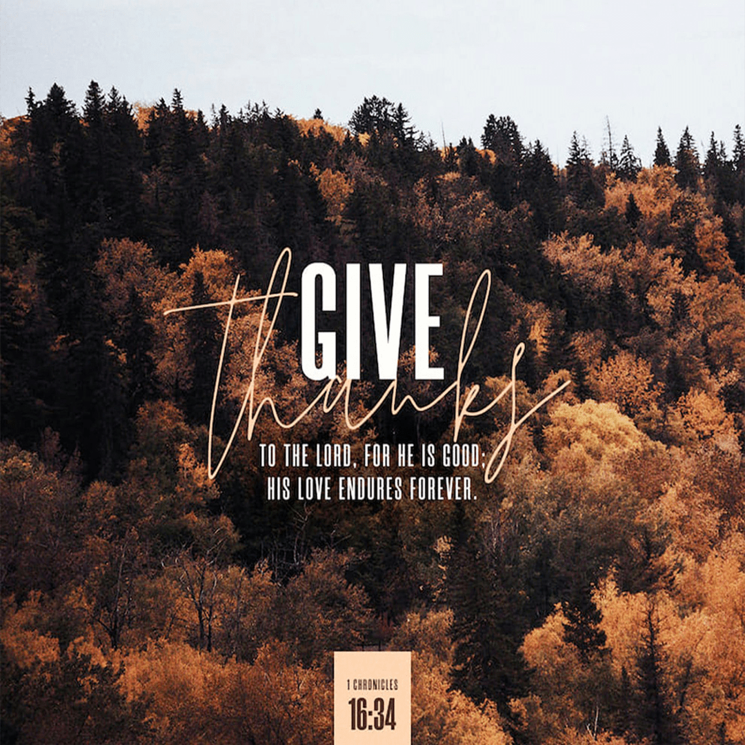 1 Chronicles 16:34 - Give Thanks To, The Lord For He Is Good. His Love Endures Forever.png